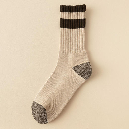 老米优品/ 男款！《双杠复古设计男士加绒毛圈袜》男士中筒袜，冬季加厚保暖简约两杠加绒长袜毛巾底袜子 商品图3