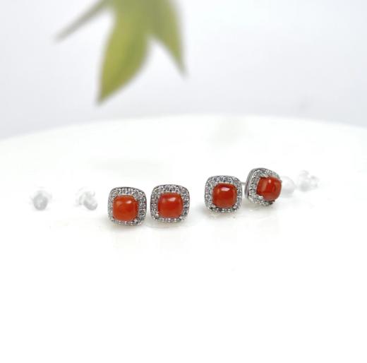 南红玛瑙耳坠-满肉柿子红耳钉 商品图0