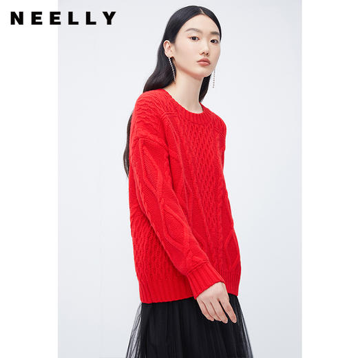 NEELLY纳俪商场同款新年红色套头软糯毛衣女冬季宽松本命年针织衫N23121A01207 商品图2