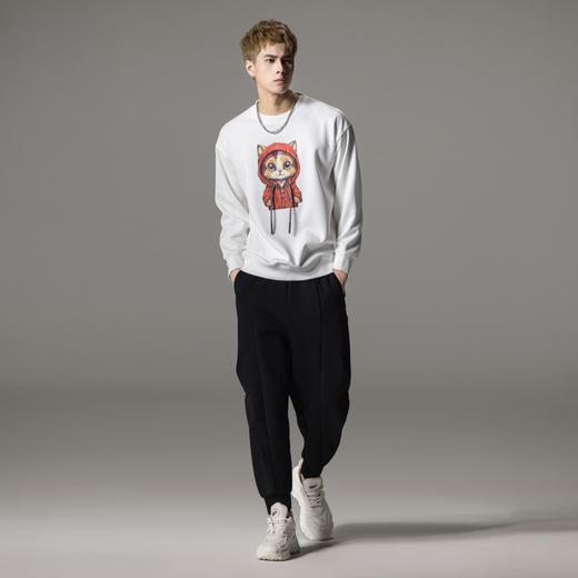 PINLI品立2024冬季新款压褶印花卡通猫圆领套头卫衣男BG233109047 商品图4