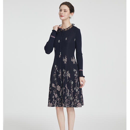 司歌印花圆领连衣裙毛织长袖冬裙R881129 商品图2