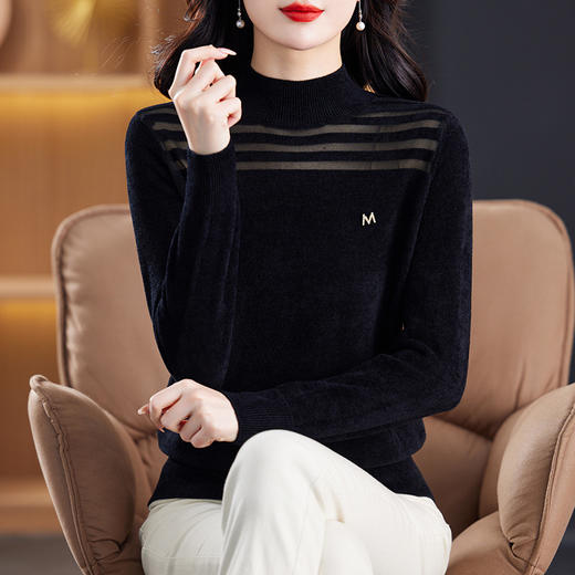 今年流行的漂亮毛衣秋冬2023新款黑色内搭减龄短款时尚打底衫CC-17-3682 商品图1