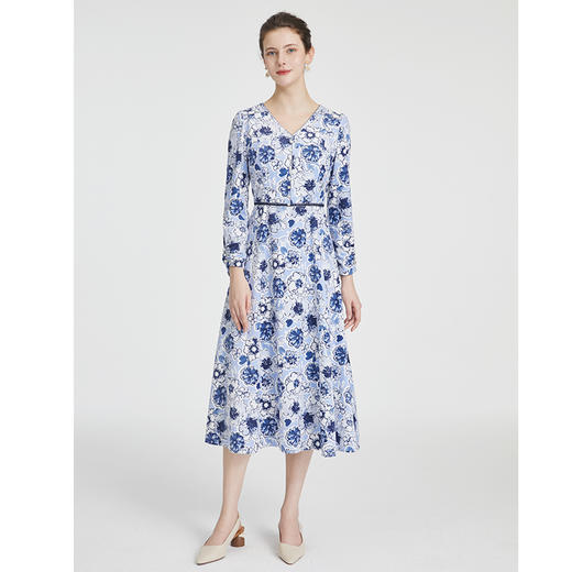 司歌印花灯芯绒连衣裙长袖显瘦端庄气质A881205 商品图2