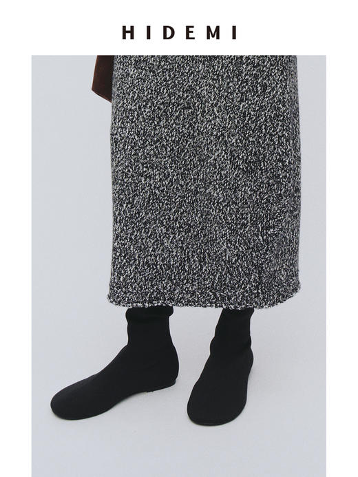 HIDEMI 高密弹力针织圆头短靴 黑色/米色 商品图7