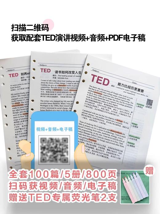 【升级印压软皮 100g加厚米黄色护眼纸护眼道林纸】20篇TED精选英语演讲稿编排打印送配套电子版视频音频和文字稿笔记本 商品图3