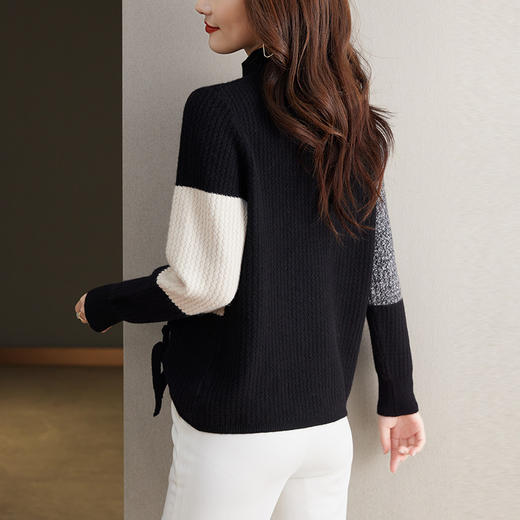 拼色毛衣女秋冬新款，时尚洋气加厚半高领打底衫套头系带上衣CC-27-2388 商品图3