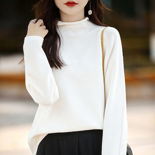 纤束马重磅纯棉卷边半高领针织衫 JG-2329 商品图6