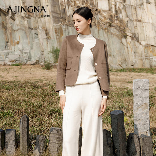 【商城同款】阿菁娜简约优雅精致圆领百搭羊毛外套A28D107035 商品图4