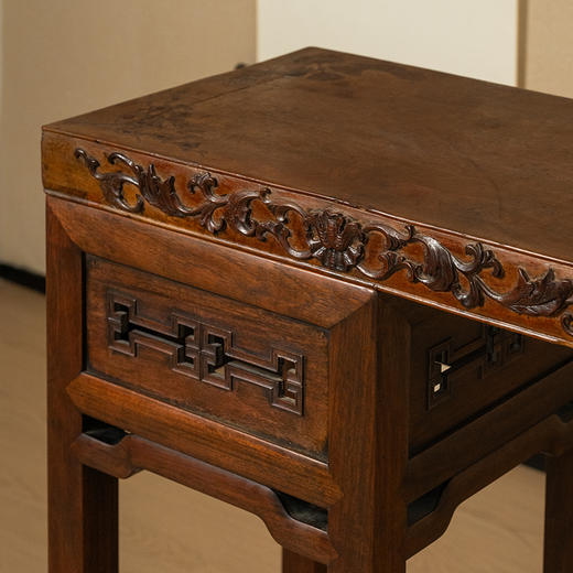 清光绪 瘿木嵌紫檀竹梅双清一块玉架几案 商品图3