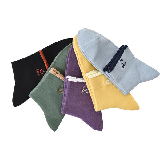 洁丽雅5双装短袜女袜精梳棉牙边刺绣短筒女袜亲肤舒适简约袜子女 商品图9