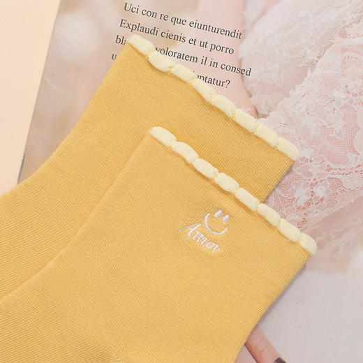 洁丽雅5双装短袜女袜精梳棉牙边刺绣短筒女袜亲肤舒适简约袜子女 商品图6