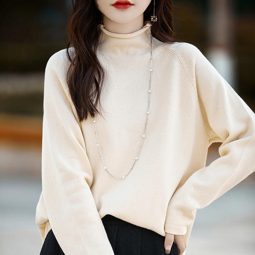 纤束马重磅纯棉卷边半高领针织衫 JG-2329 商品图8