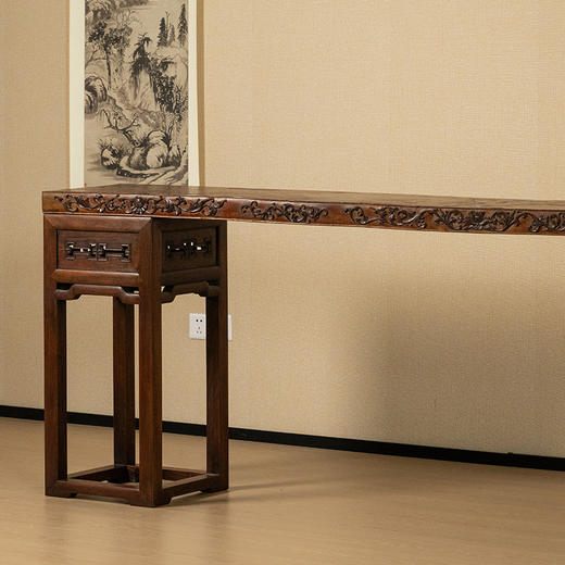 清光绪 瘿木嵌紫檀竹梅双清一块玉架几案 商品图1