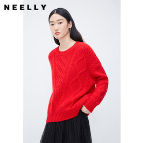 NEELLY纳俪商场同款新年红色套头软糯毛衣女冬季宽松本命年针织衫N23121A01207