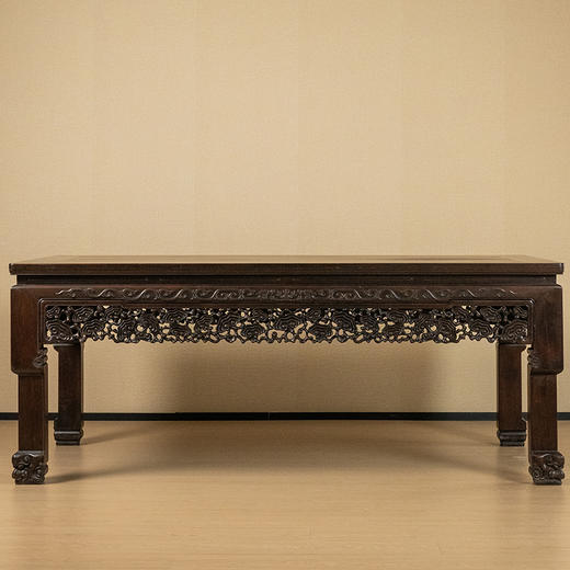 清 红木透雕灵芝纹大画桌 商品图0