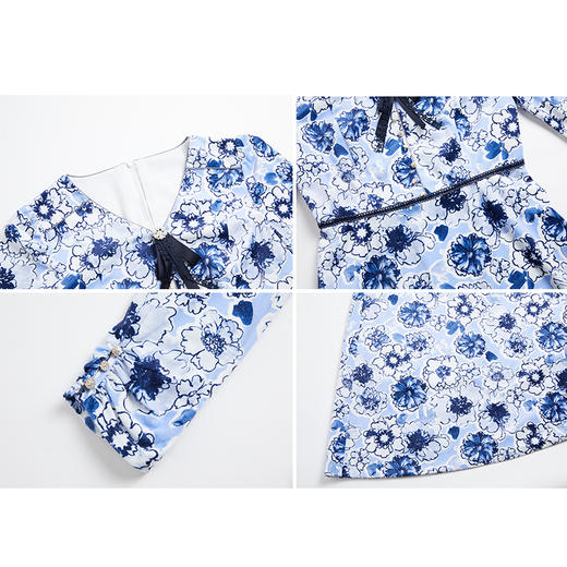 司歌印花灯芯绒连衣裙长袖显瘦端庄气质A881205 商品图1