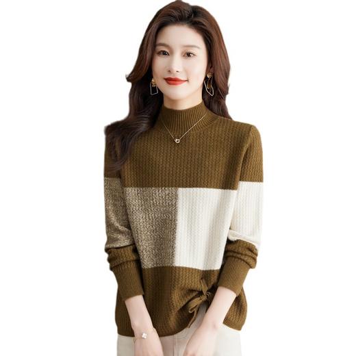 拼色毛衣女秋冬新款，时尚洋气加厚半高领打底衫套头系带上衣CC-27-2388 商品图4