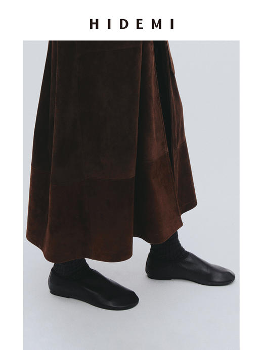 HIDEMI 小羊皮圆头松紧一脚蹬平底鞋 黑色/乳白色 商品图2