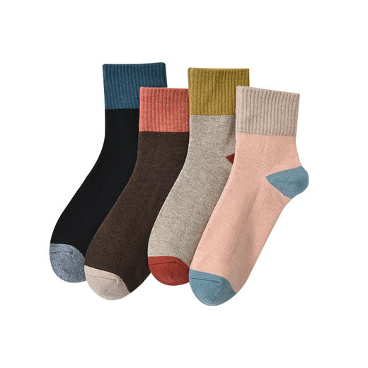 洁丽雅4双装美丽奴羊毛中筒女袜亲肤保暖简约柔软舒适袜子女 商品图7