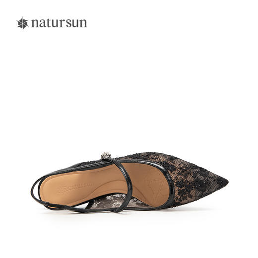 natursun时装凉鞋女款夏季轻熟风黑色单鞋女一字带高跟鞋N24224222 商品图2