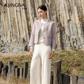 【商场同款】阿菁娜简约优雅精致圆领百搭羊毛外套A28D107035