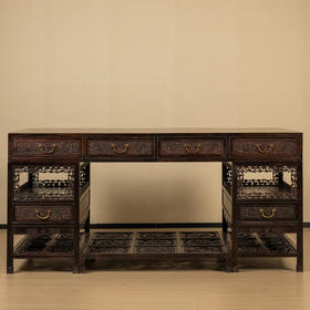 二十世纪 紫檀满雕云龙纹架几书案