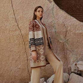 【民族风针织羊绒披肩开衫】羊绒世家秋冬新品100%山羊绒中长款羊绒开衫外套