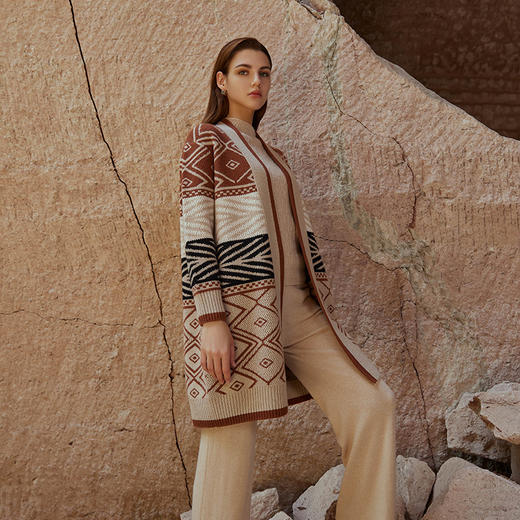 【民族风针织羊绒披肩开衫】羊绒世家秋冬新品100%山羊绒中长款羊绒开衫外套 商品图0