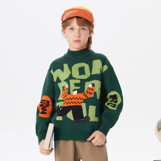 【MQD】童装男大童冬新款童趣字母半高领毛衣 商品图2