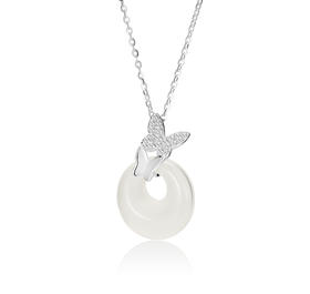 KADER卡蒂罗 闪钻玉石蝶项链 S925银吊坠 气质百搭锁骨链 女款项链 银白色 送女生送礼物