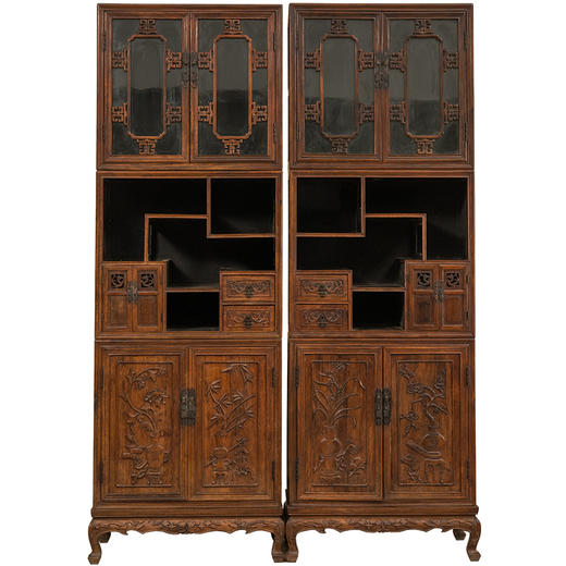 清 红木浮雕梅兰竹菊清供图博古柜（一对） 商品图5