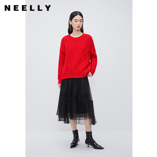 NEELLY纳俪商场同款新年红色套头软糯毛衣女冬季宽松本命年针织衫N23121A01207 商品图1