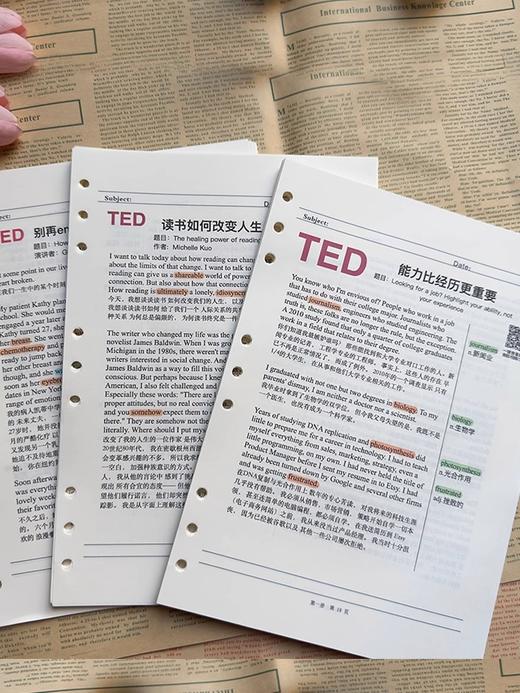 【升级印压软皮 100g加厚米黄色护眼纸护眼道林纸】20篇TED精选英语演讲稿编排打印送配套电子版视频音频和文字稿笔记本 商品图8