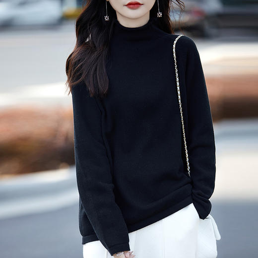 纤束马重磅纯棉卷边半高领针织衫 JG-2329 商品图4