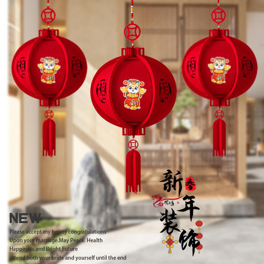 【立体不变形❗️喜迎新年挂件】方形双层宫灯 圆形宫灯 蛇年过年春节福字灯笼新年元宵装饰挂饰商场家用室内场景布置 商品图2