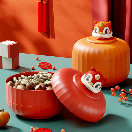 【伴手礼❗️醒狮灯笼糖果盒】新年爆款果盘喜事糖果盘国风醒狮分格果盘高端客厅摆件坚果盘伴手礼新年礼盒年货礼盒 商品图0