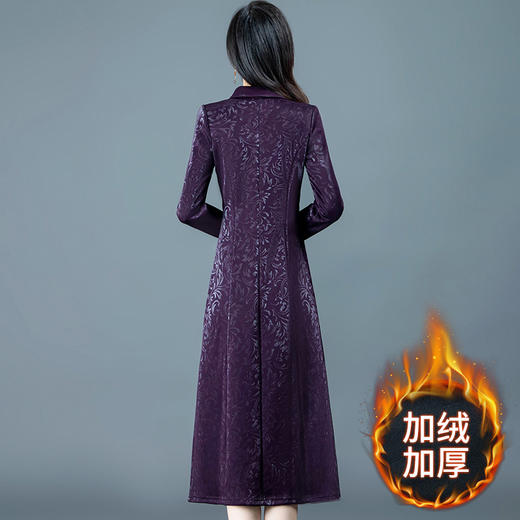 长款高腰打底裙，秋冬中年妈妈时尚加绒加厚长袖连衣裙过膝QYM-KED-H1513 -Y 商品图2