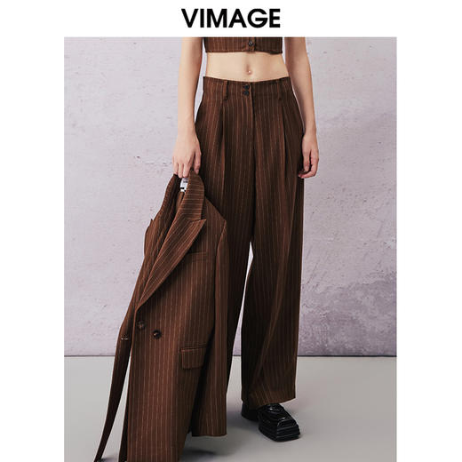 VIMAGE纬漫纪春季新款直筒宽松修身西服条纹裤子V2105701 商品图1