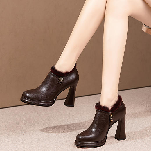 舒适百搭，冬季加绒保暖防水台高跟单鞋HY-H3284 商品图6