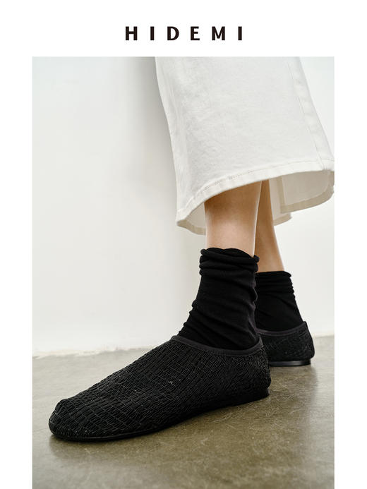 HIDEMI 网格艺术感编织系列圆头一脚蹬拉链平底鞋 商品图8