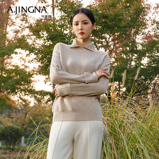 【商场同款】阿菁娜时尚经典羊毛落肩针织衫A28D301113 商品图1