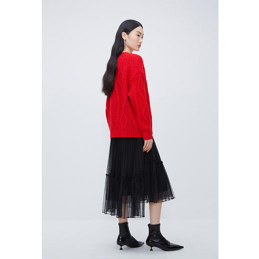 NEELLY纳俪商场同款新年红色套头软糯毛衣女冬季宽松本命年针织衫N23121A01207 商品图3