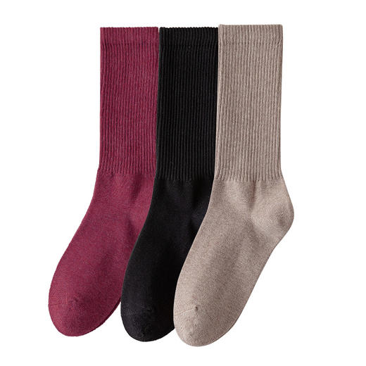 洁丽雅3双装纯棉加厚毛圈时尚长筒女袜纯色袜子保暖舒适袜子女 商品图7