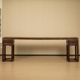 清光绪 瘿木嵌紫檀竹梅双清一块玉架几案