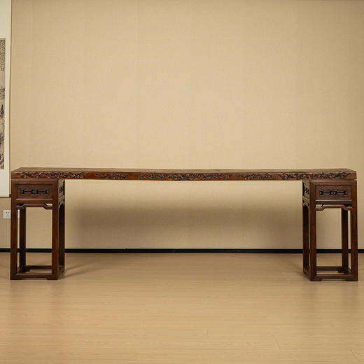 清光绪 瘿木嵌紫檀竹梅双清一块玉架几案 商品图0