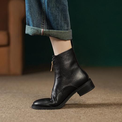 前拉链粗跟中筒靴，复古风圆头马丁靴MCC-C9503 商品图4
