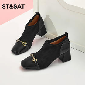 星期六金属扣饰粗高跟法式短靴SS33112177