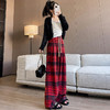 秋冬【格子高腰抽绳直筒裤】宽松垂感红格子裤子女 休闲慵懒复古阔腿裤 商品缩略图3