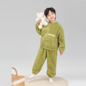 【佑族儿童加厚保暖字母珊瑚绒家居服Y005】2色可选，潮爸潮妈给孩子安排上！！