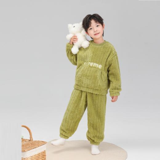 【佑族儿童加厚保暖字母珊瑚绒家居服Y005】2色可选，潮爸潮妈给孩子安排上！！ 商品图0